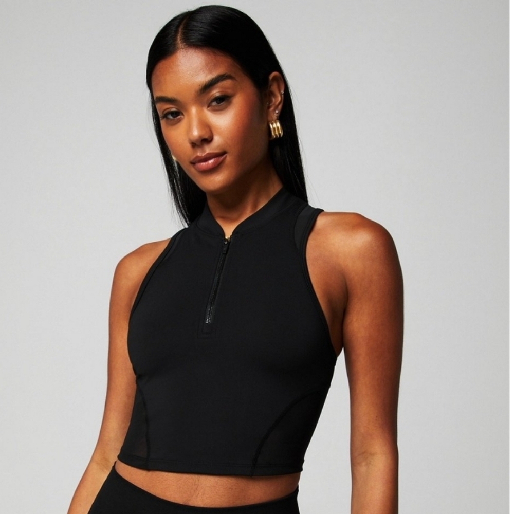 Fabletics Black Sleeveless Zip Crop Tank Top